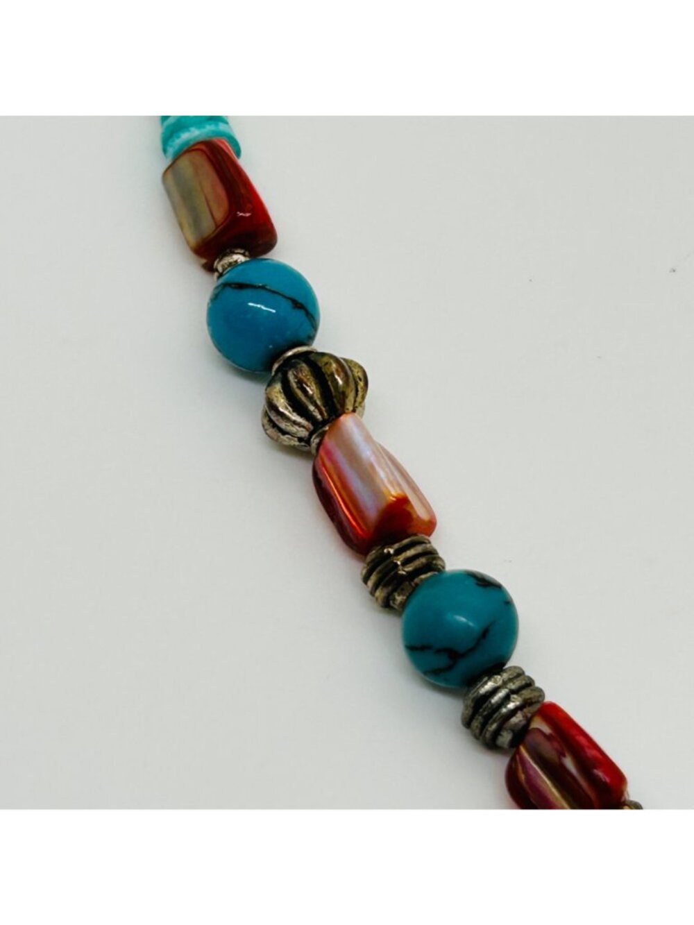 Southwestern Red Spiny Oyster & Turquoise Color Stone Shell Spike Toggle Vintage - Picture 10 of 12